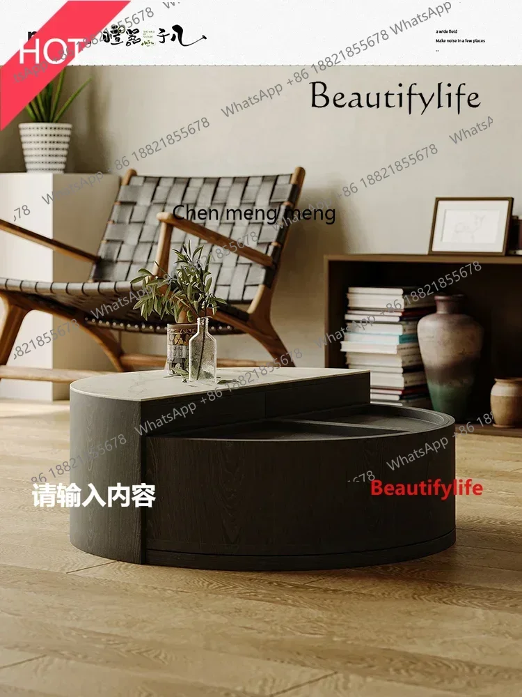 

New arrive Rotating Coffee Table Luxury High Artistic Sense Small Apartment Log Stone Plate round Tea Table