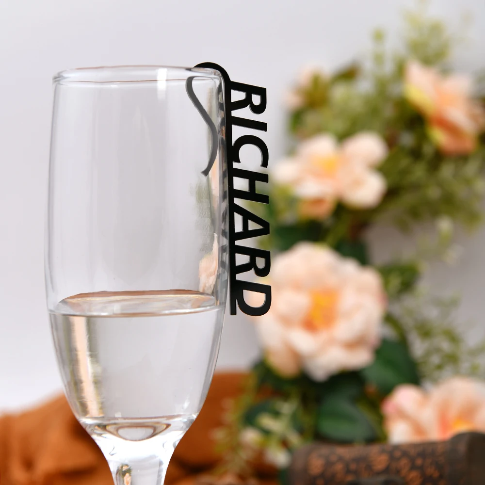 

Personalized wedding logo Customize individual acrylic names Wine glass pendant Seat nameplates set markers Laser cut initials