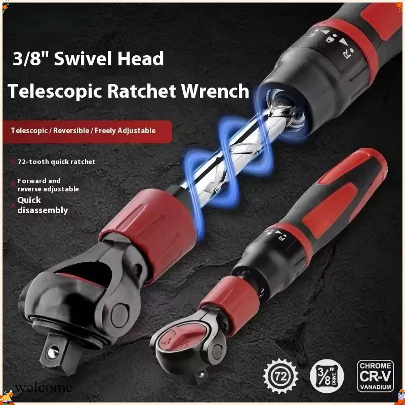

Гибкий гаечный ключ-трещотка 3/8 дюйма с быстрым отсоединением и реверсивным переключателем, стальной, 72 зуба, ручной инструмент для торцевых головок