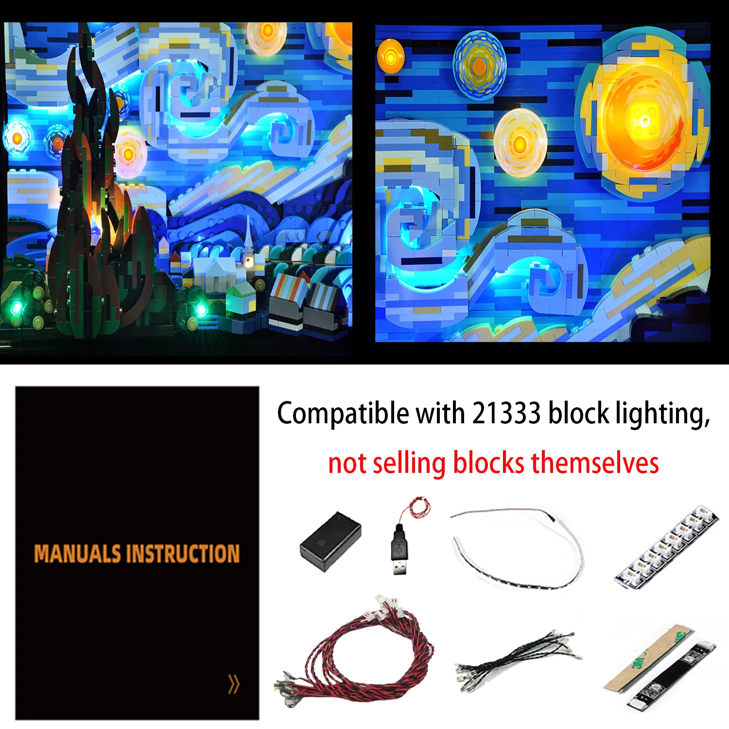 LED-verlichtingsset compatibel met Lego 21333 Vincent van Gogh The Starry Night-bouwstenen (exclusief de modelstenen)
