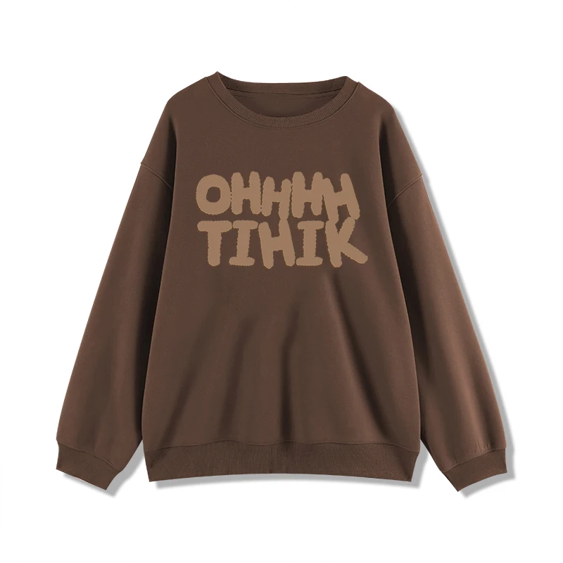 Brown Round Neck Sweatshirts for Women Amercian Retro Letter Tops Loose Thicken College Autumn Winter BF Fashion Not Hat Hoodies