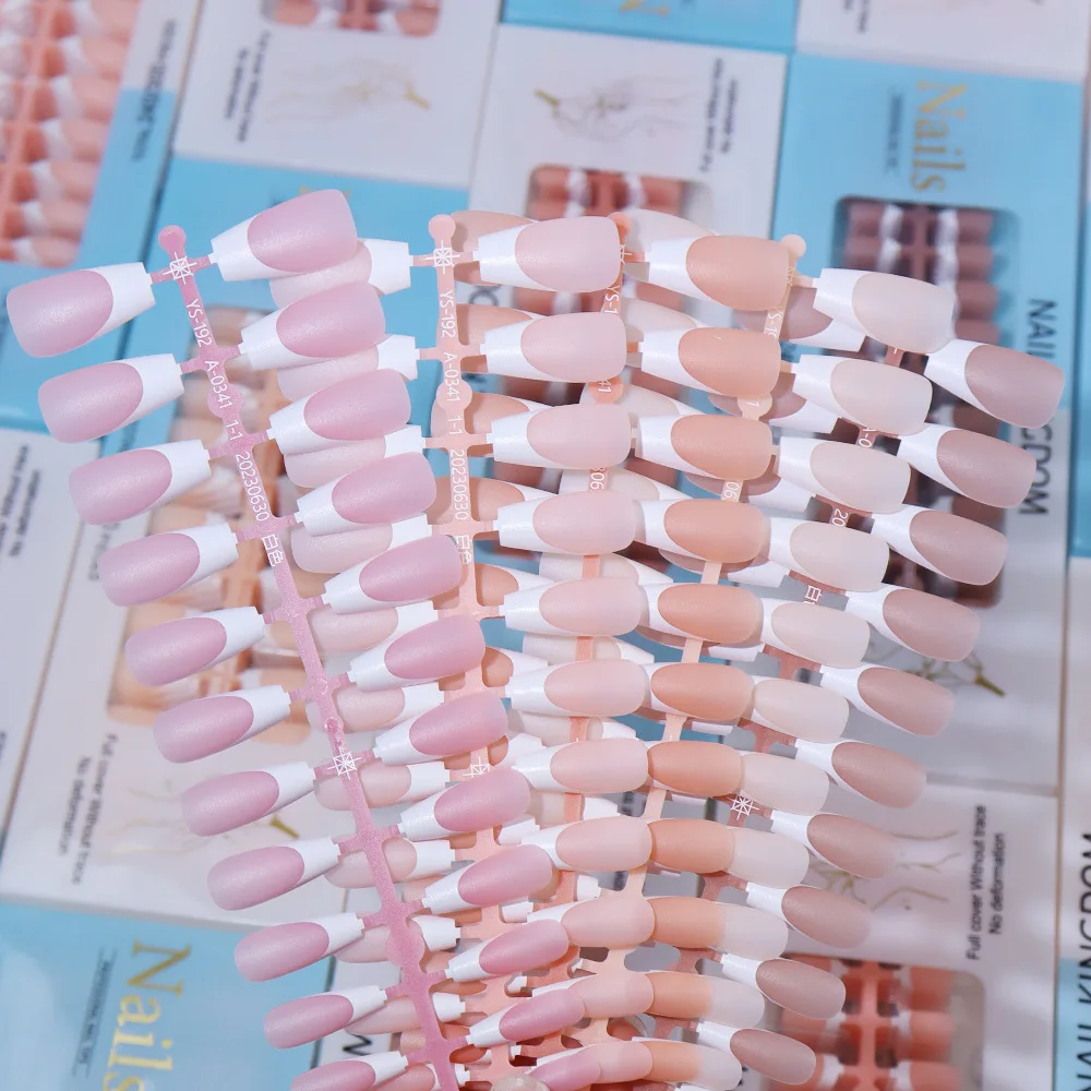 240pcs/box White French Tips Press On Nail Semi-finished Product Xxs Almond Pre-french No Need To File Soft Gel Fake Nails