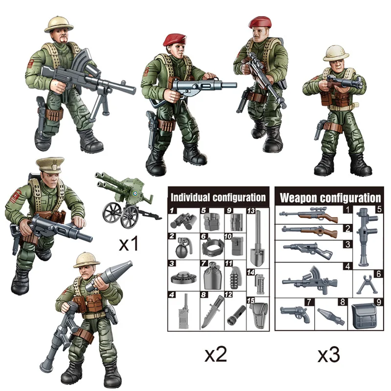 

World War Britain Military Doll Model Build Mega Block WW2 England Army Acation Figure Brick Assemble Toy With Weapon For Gift