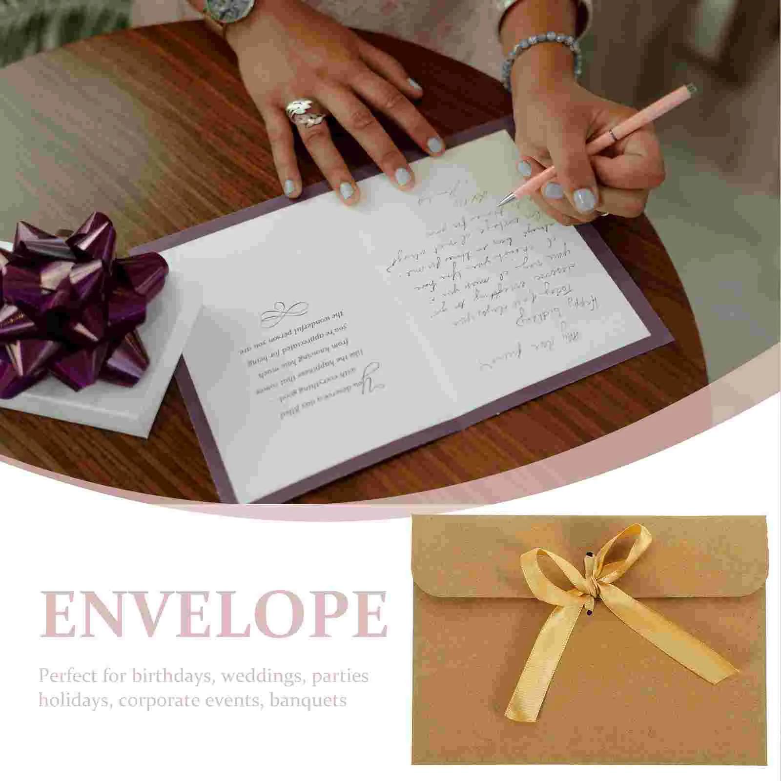 50 Pcs Business European Envelope Greeting Cards Invitation Envelopes Ribbon Winding Packing