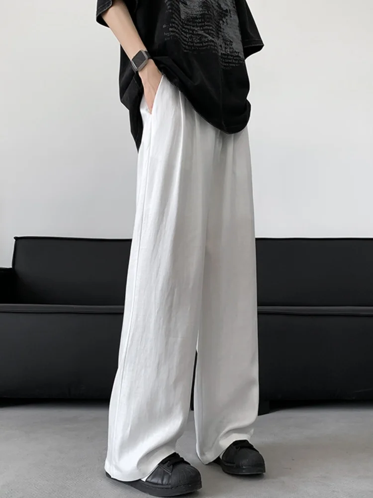 

Мужские летние тонкие прямые брюки из ледяного шелка, модные, свободного кроя, дышащие, удобные, в пол, повседневные