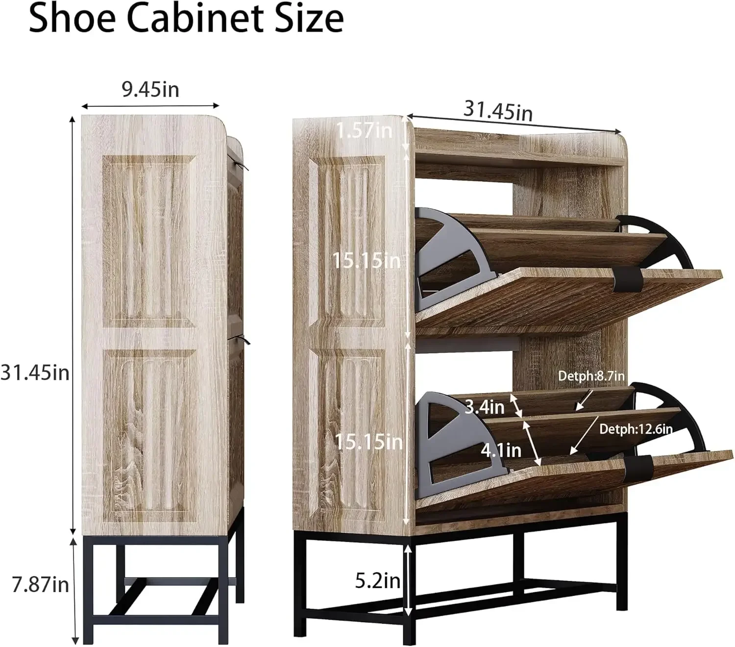 Shoe Storage Cabinet, Entryway Shoe Rack Cabinet with 2 Flip Drawers Metal Leg,Narrow/Slim/Wide Shoe Organizer Locker, 3-Sided