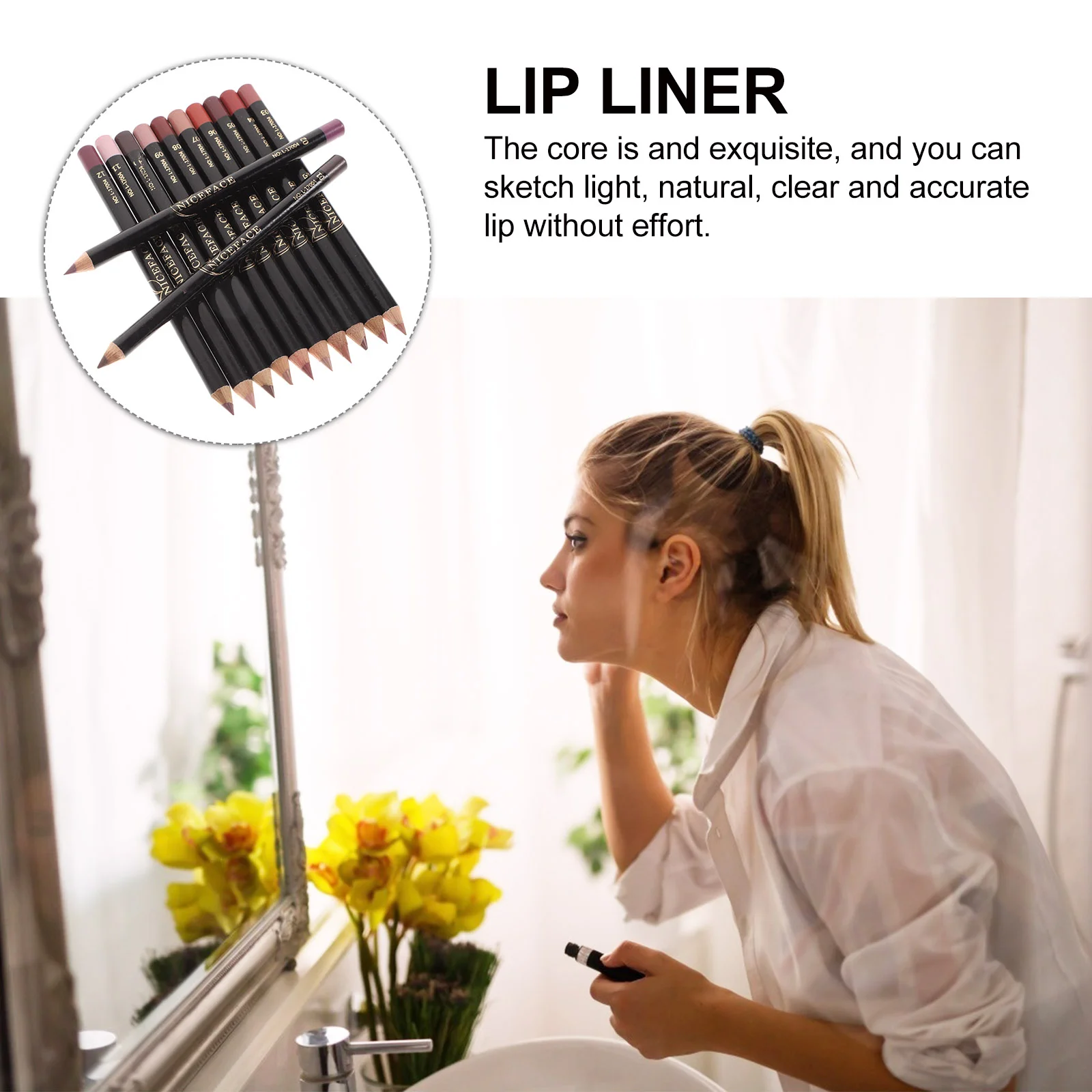 12 Stuks Lipliner Voor Vloeiende Lijnen Potloden Vormgeven Make-Up Vrouwen Set Waterdichte Bamboe Houten Natuurlijke Look