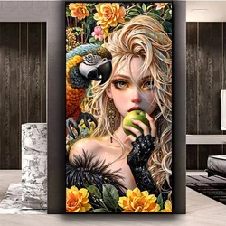 Parrot and Princess with Long Hair Diy Diamond Mosaic full Square Round Diamond Painting New 2024 Girl And Bird Home Decor Gift