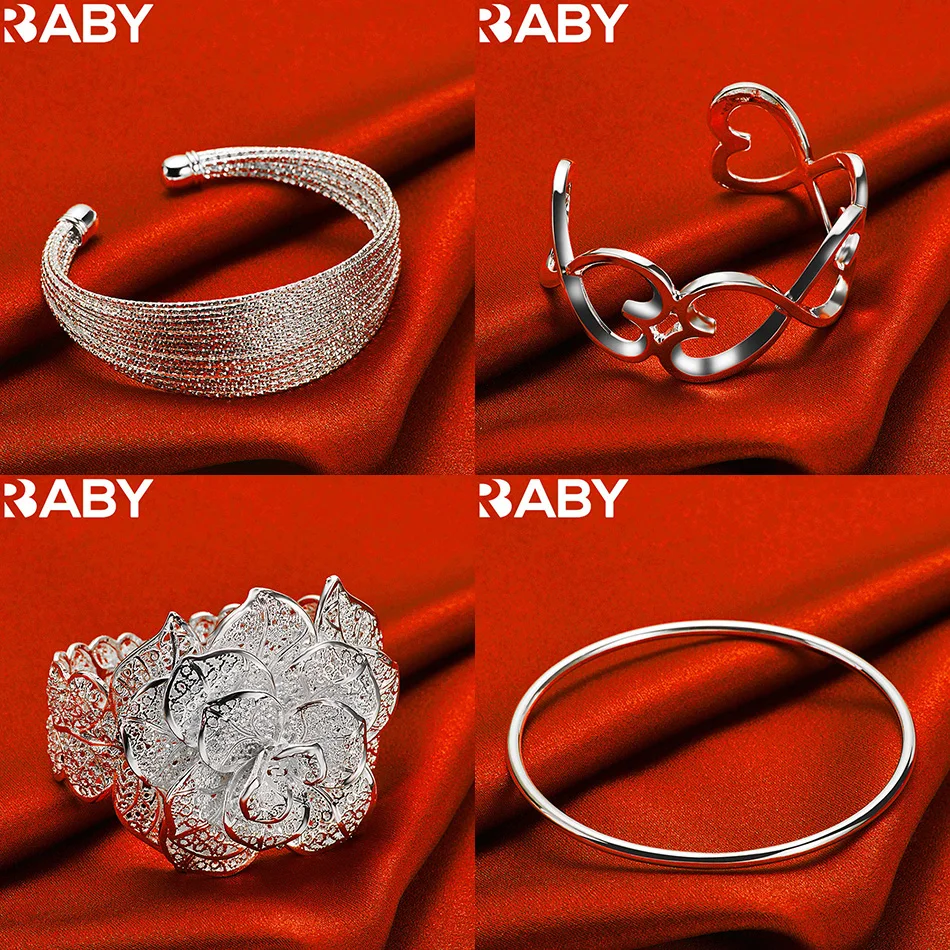 

URBABY 925 Sterling Silver Bangle Bracelets For Women Anniversary Gift Popular Wild Fashion Romantic Jewelry