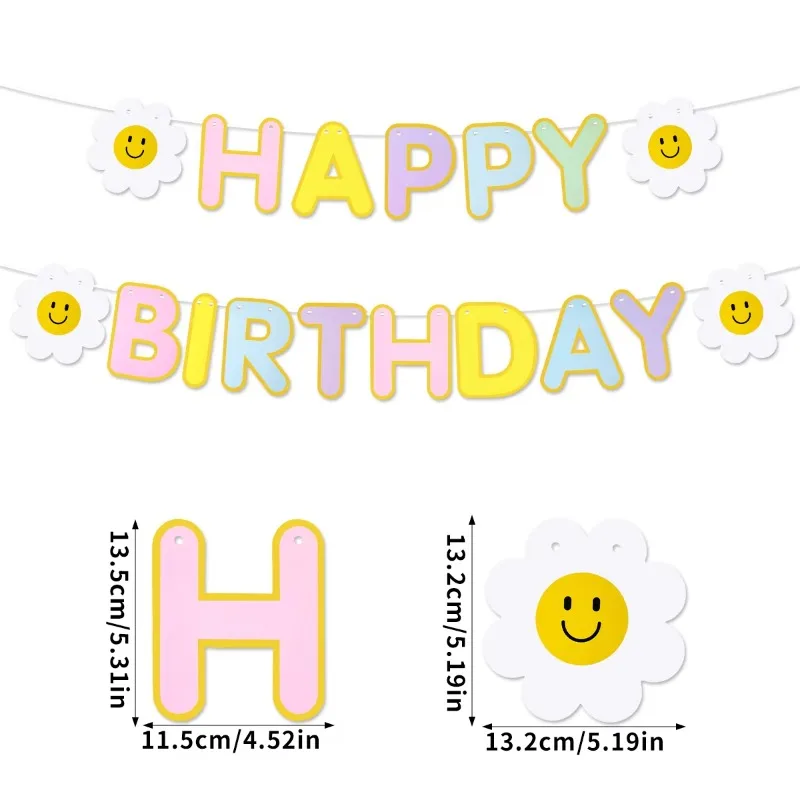1 Stück Gänseblümchen Happy Birthday Party Dekorationsbanner Kinder Erwachsene Szenerie Bunte Flaggen Party Foto-Requisiten – Detail 2