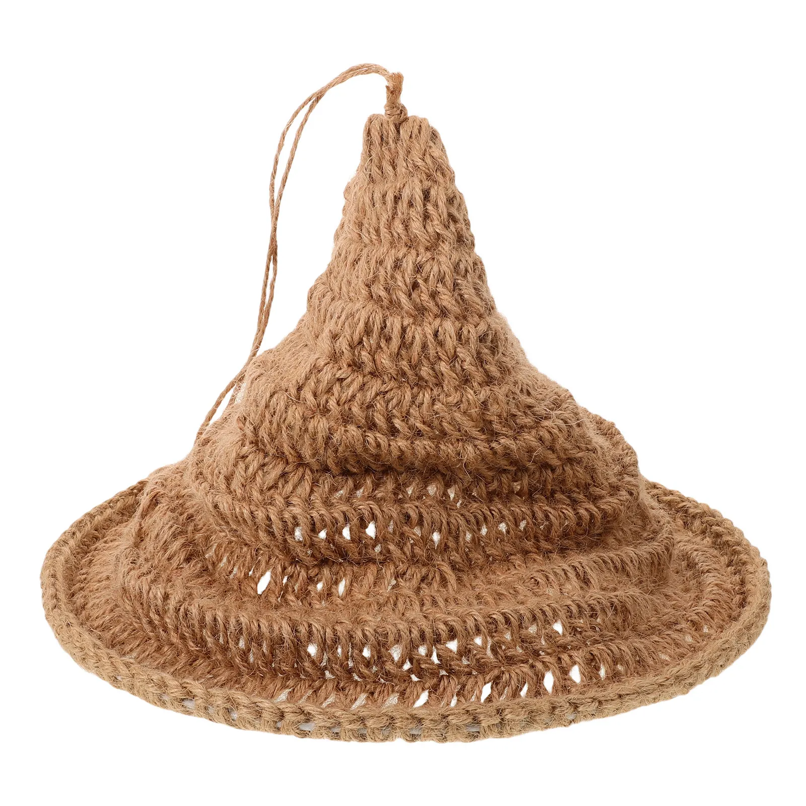 Handwoven Jute Rope Pendant Lamp Shade Wizard Hat Shape Hanging Light Cover Halloween Boho Decor Pendant Light Living Room Cafe