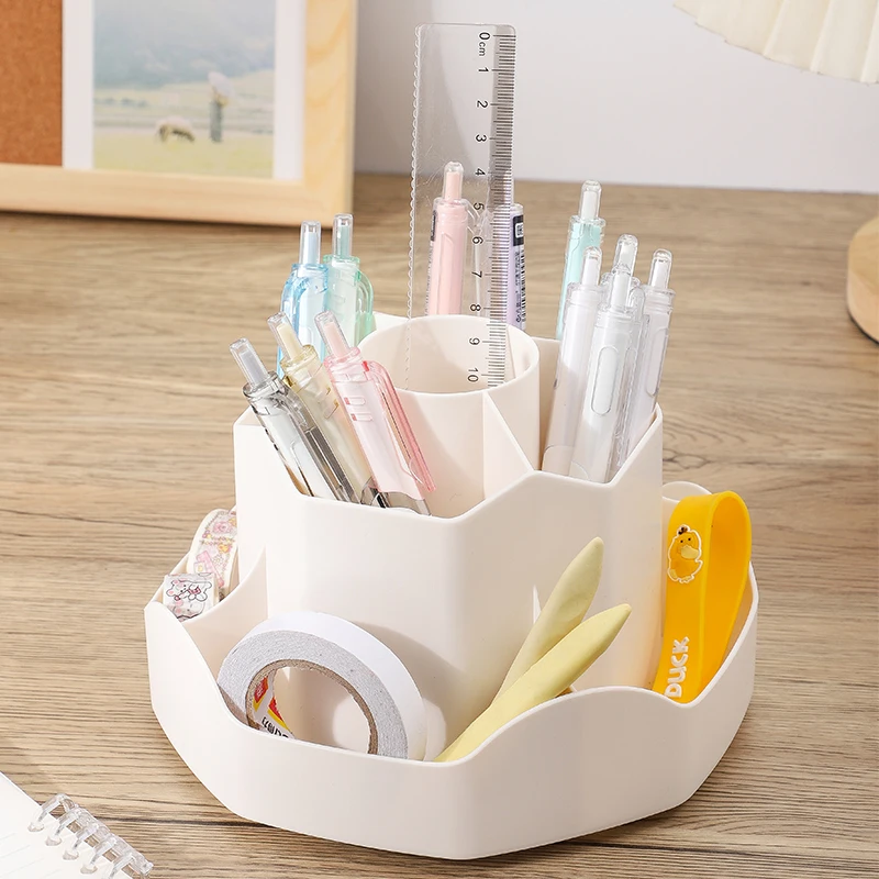 Large Capacity Plastic Rotating Pen Holder Storage Box Office Student Desktop Stationery Storage Light Luxury