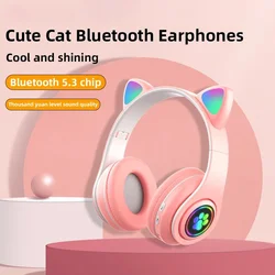 Cute Cat Wireless Headphones RGB Cute Cat Ears Headset With Microphone Noise Cancelling Kid Stereo Music Children's Gifts