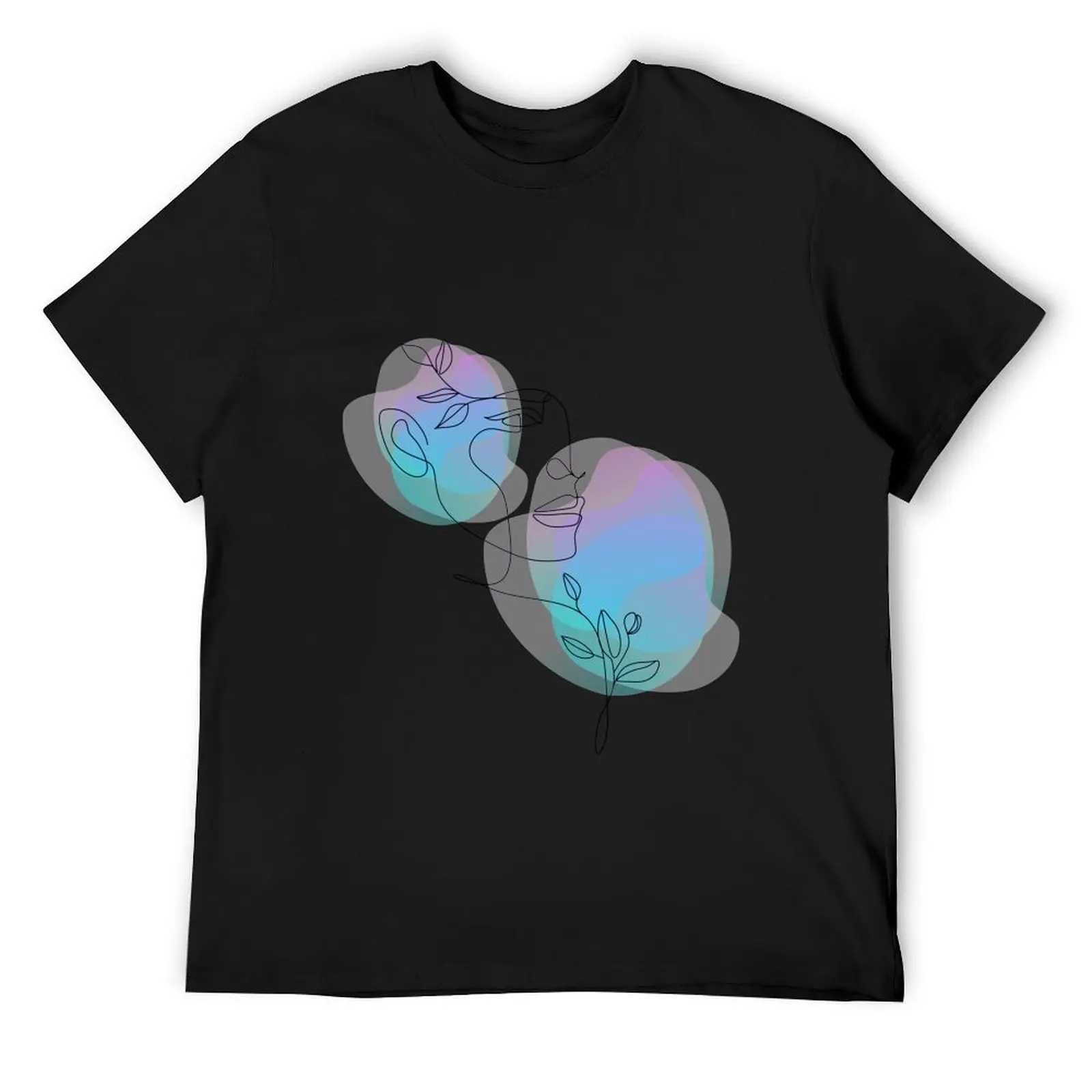 

Nature woman head. Line art female face with color T-Shirt funny shirt cotton summer clothes Luxury man mens cotton t shirts