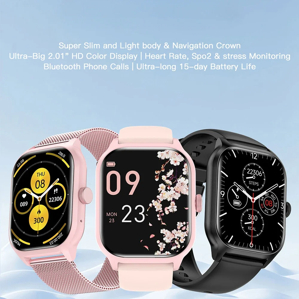 Smartwatch de esportes ao ar livre para homens e mulheres, chamada Bluetooth, rastreador de saúde e esporte, 2.01 ", 360 x 360HD, 2024