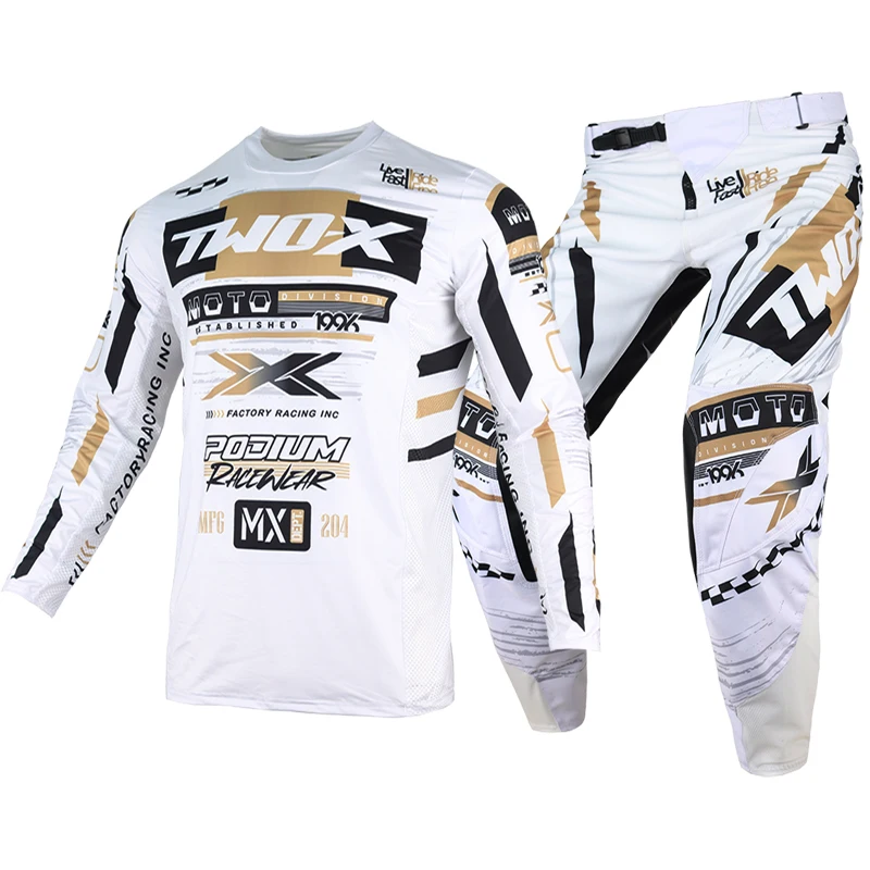 Two-X 4-Way Stretch Podium Gladiator MX Motocross Jersey Pants Set Offroad Dirt Bike Enduro MTB MBX ATV Racing Suit Gear Combo