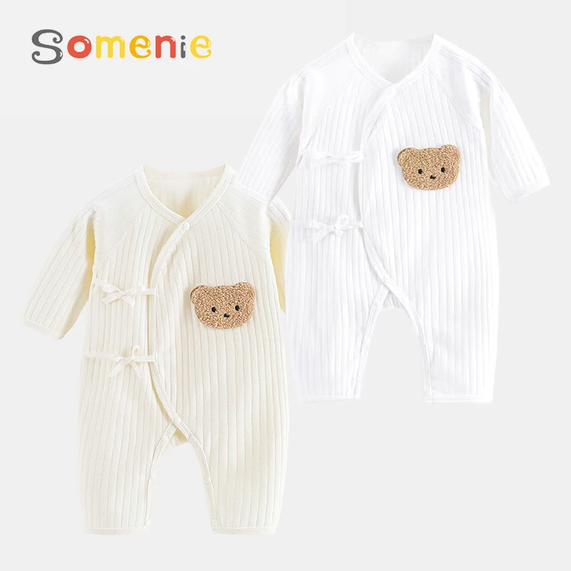 Conjunto de una pieza para niños y niñas, pelele de manga larga 100% de algodón para recién nacidos, mono fino de punto liso para estaciones