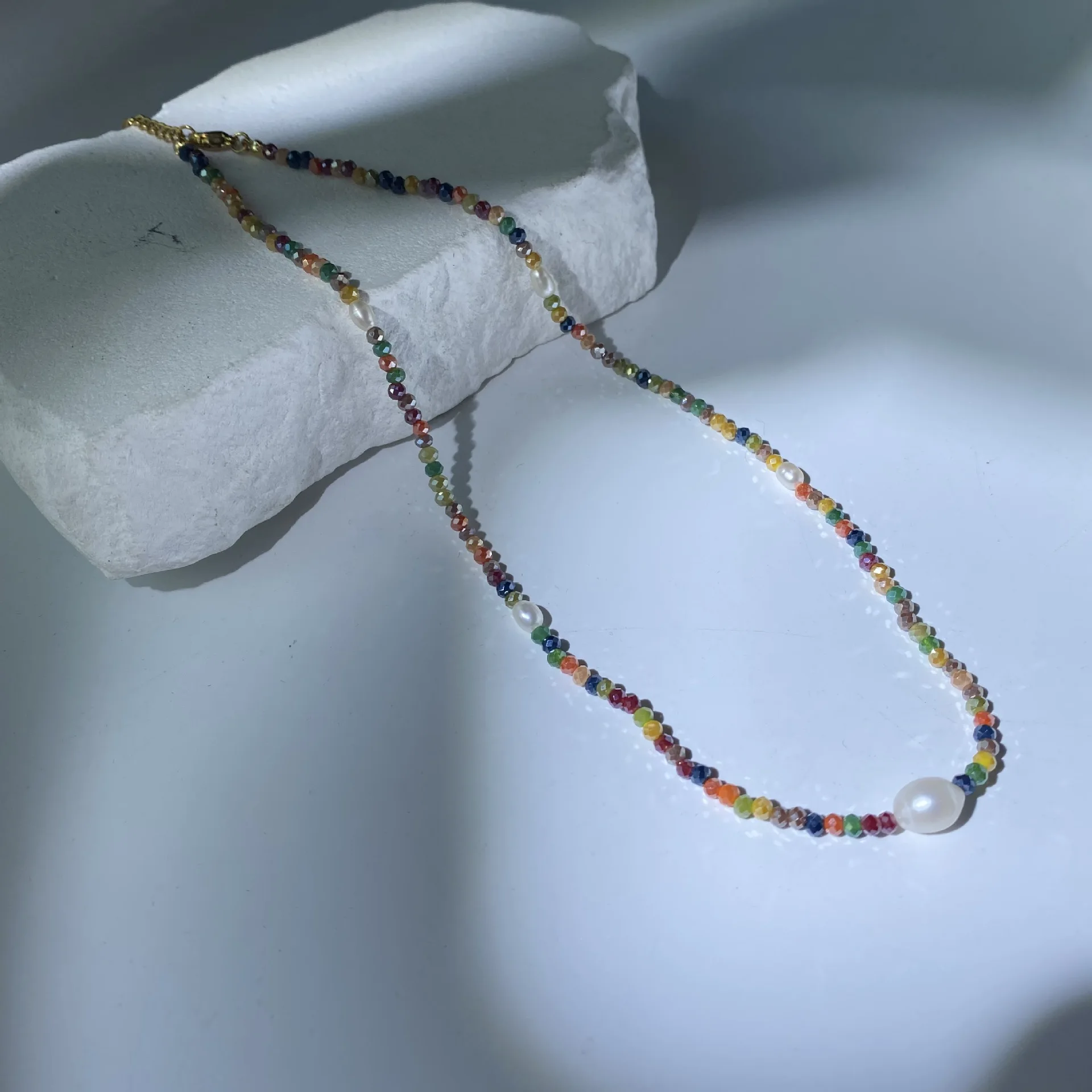 Colorful Crystal Natural Freshwater Pearl Necklace Fashion Choker Women Beads Chain Necklaces Jewelry Charm Trendy Gifts image 3