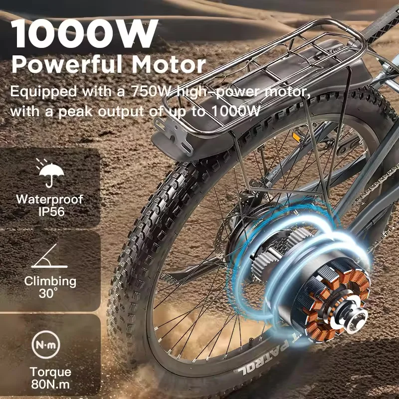 2026 KIMDYMA K02 Elektrofahrrad 27,5 Zoll Allterrain-Reifen 70-80KM Reichweite 25KM/h Geschwindigkeit 48V20AH Abnehmbarer Akku 9-Gang E-Bike – Detail 14