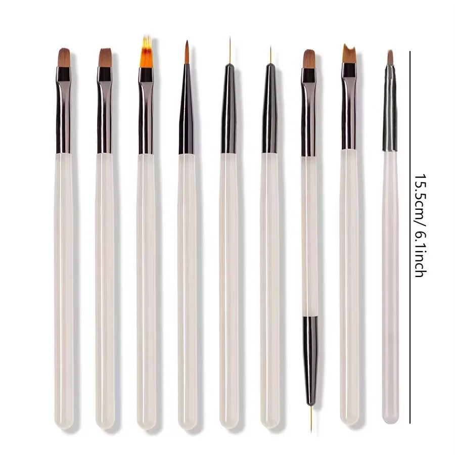 Set de 9 pinceles grises para arte en uñas, adecuados para gel polish y diseños, perfectos para DIY en casa 6