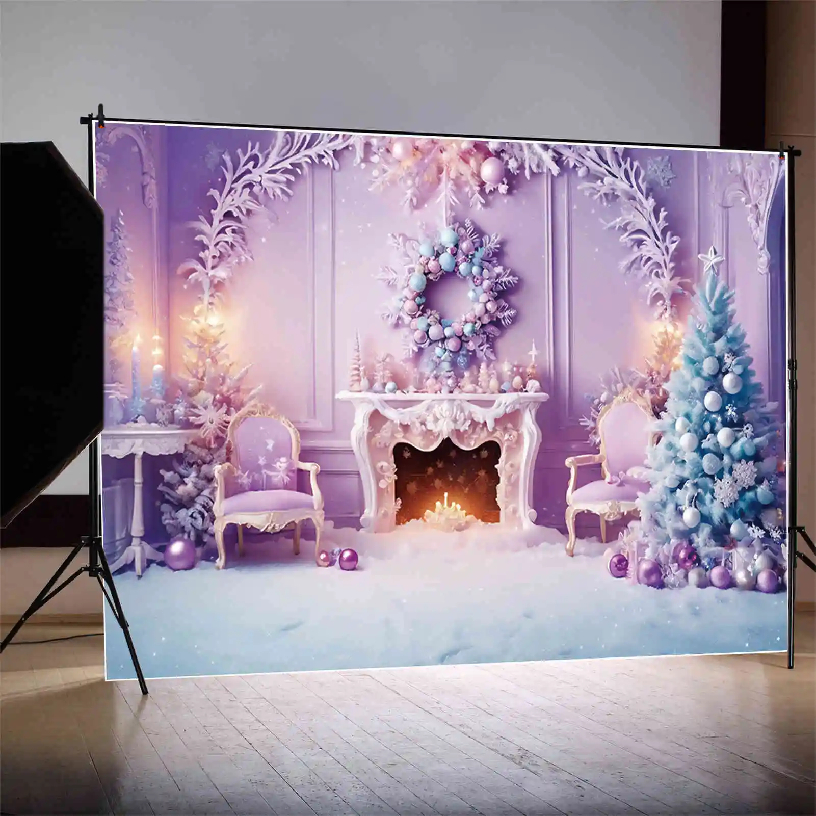 MOON.QG 2024 perapian Natal latar belakang pohon Natal latar belakang karangan bunga salju ornamen pohon latar belakang pesta alat peraga panggilan foto