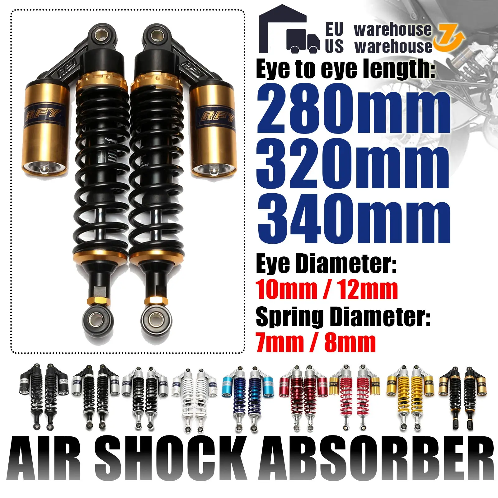 Universal 280mm 320mm 340mm Fork Round Air Shock Absorber Rear Suspension Spring Scooter DirtBike Gokart Quad ATV Motorcycle D30