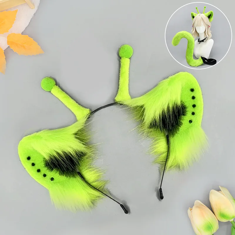 Handmade Halloween Alien Ear and Tail Set Cosplay Party Cosplay Props Ear Headwear Rose Red Set