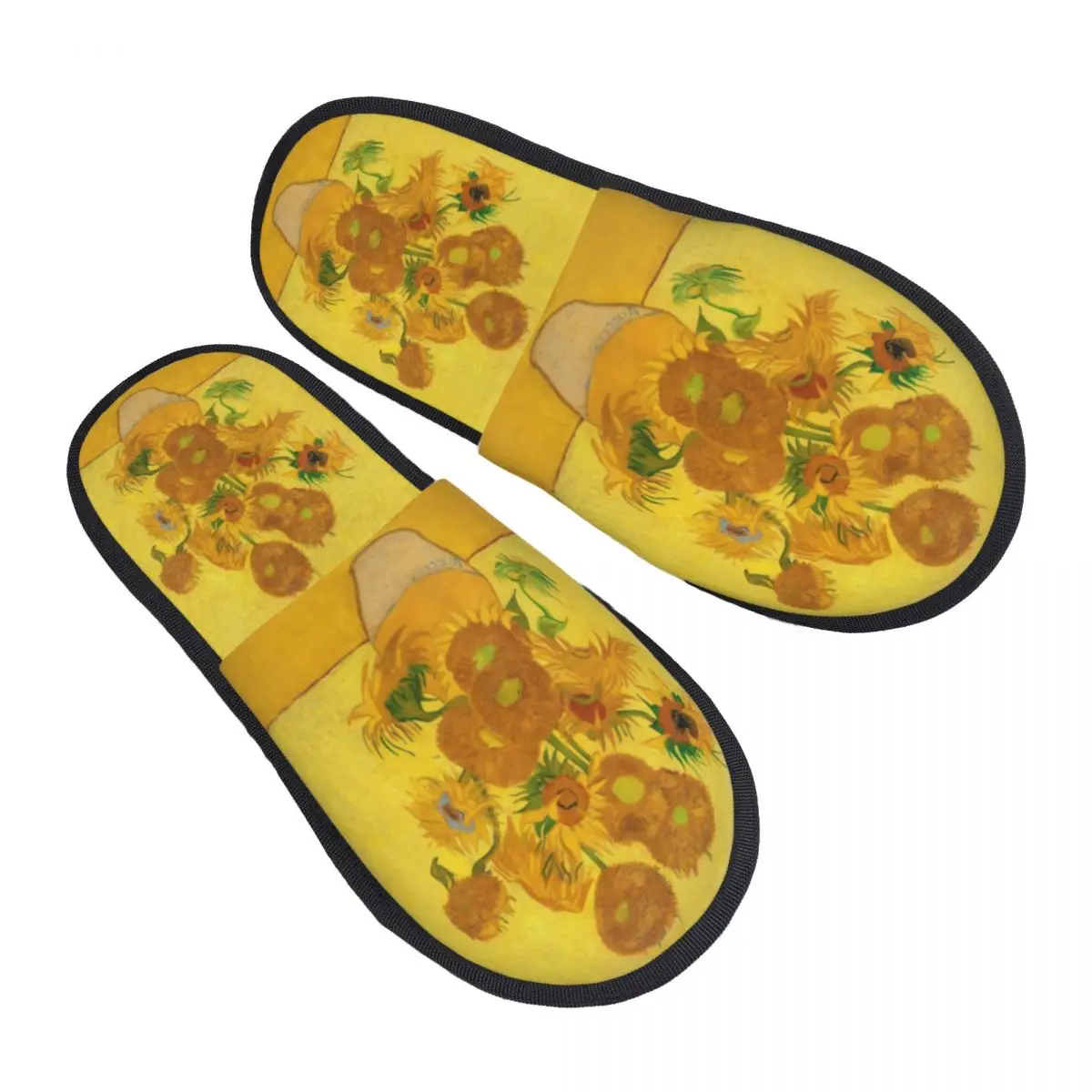 Custom Vincent Van Gogh Sunflowers Comfy Scuff With Memory Foam Slippers Women Sun Flowers Hotel House Shoes