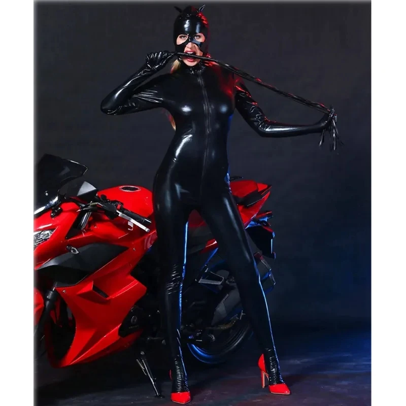 مثير اللاتكس Catsuit مع قناع فو الجلود القط فتاة بذلة PVC ارتداءها ملهى ليلي قطعة واحدة بوديستوكينج الوثن المثيرة ازياء #3
