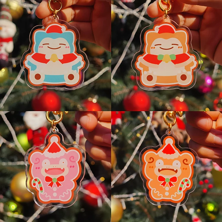 Kerstserie Anime Cartoon Slowpoke Eevee Charmander Bulbasaur Squirtle Magikarp Acryl sleutelhanger tas hanger