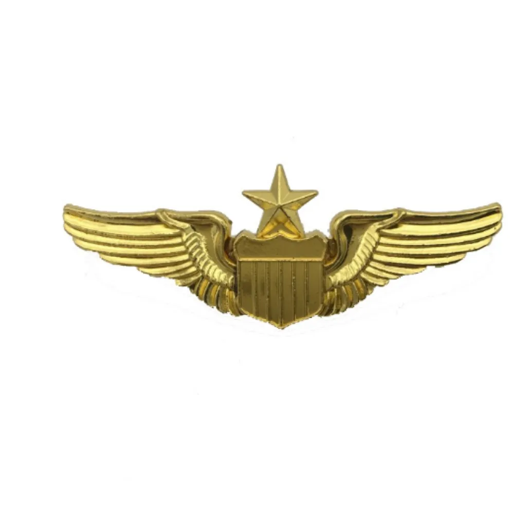 Metal Aviator Wings Pin Senior Pilot Wing Badge Gold, Metal，Electroplated Metal Wing Badge Brooch