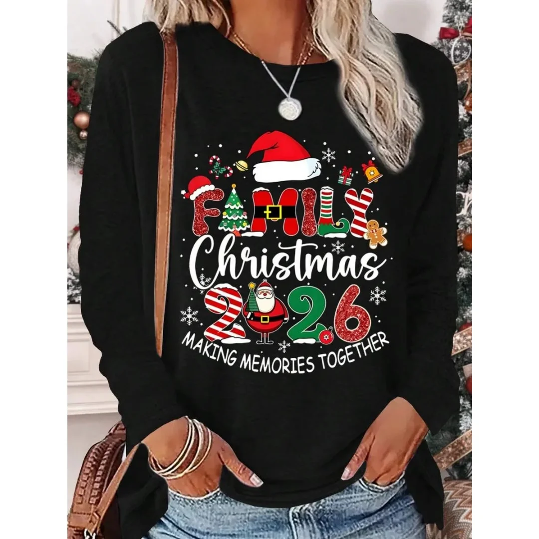 

Fashion New Women Long Sleeve T-Shirts Merry Christmas 3D Print Round Neck Outdoors Casual Winter The Season Sweart Top Clothing