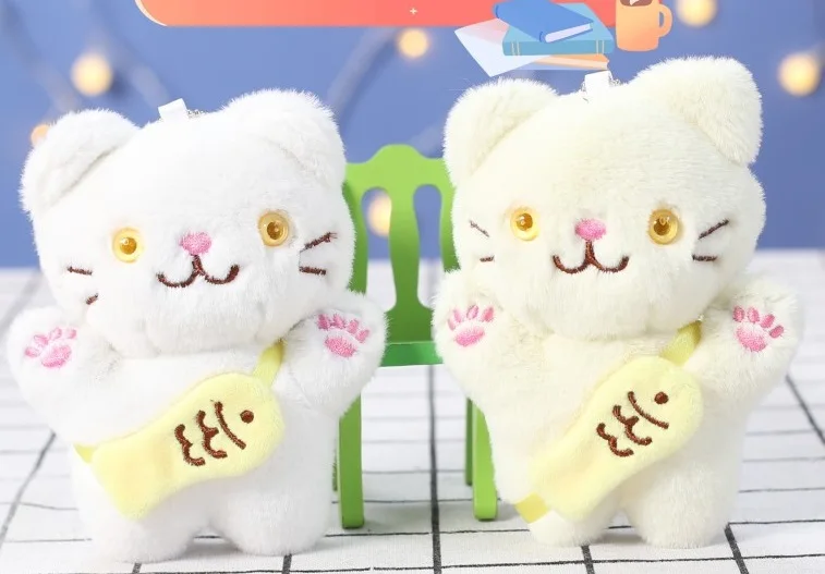 حقيبة ظهر لطيفة على شكل سمكة صغيرة، قلادة دمية من القطيفة على شكل قطة، سلسلة مفاتيح دمية، قلادة حقيبة هريرة