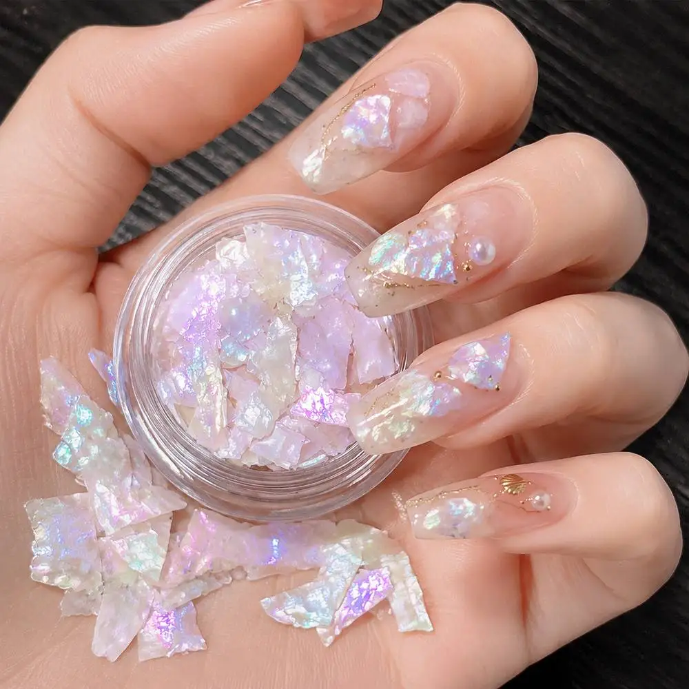 1 Pot de Décorations pour Ongles Coquillages Caleidoscopiques Scintillants, Pièces Lisses et Polies, Effet Dégradé Époustouflant, Fournitures pour Ongles