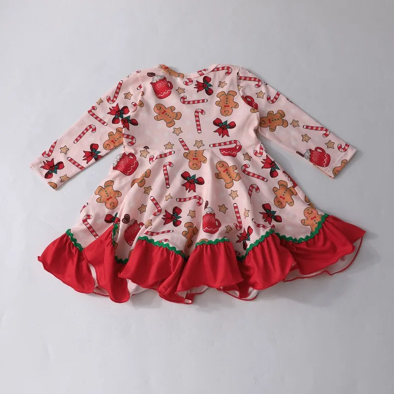 2025 Christmas New Cute Lively Lotus Leaf Dress Long Sleeve Casual Party Dress Spring and Autumn
