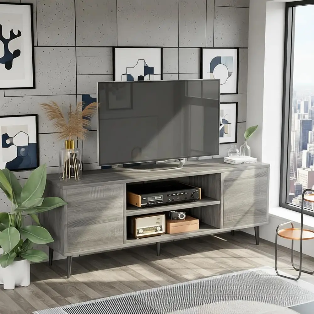 

65 TV Stand, Modern Storage Entertainment Center with Shelves, Ideal for Living Room and Bedroom (Gray)