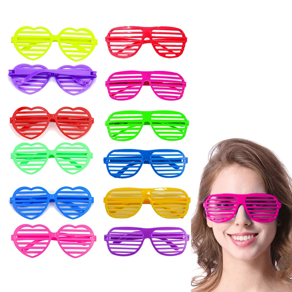 6/12/24pcs Neon Disco Retro Party Shutter Shades Glasses Red Yellow Pink Blue Orange Green 80s 90s Music Party Props Decor