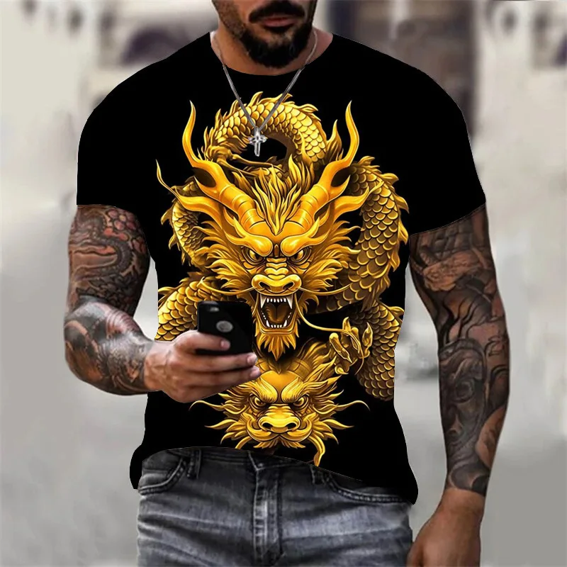 

Funny 3D Dragon Print T Shirt For Men Street Trend Hip Hop Clothing Casual Round Neck Oversized T-shirt Summer Short Sleeve Tops