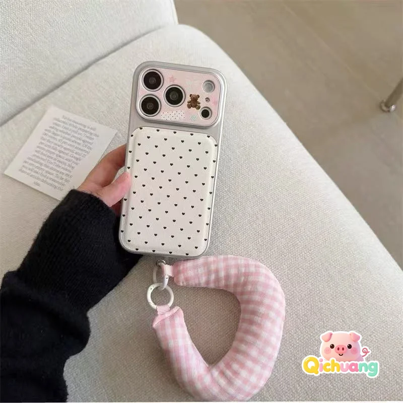 Cute Bear Black Heart Case For Samsung Galaxy A37 A36 A35 A34 A33 A32 M32 A31 A20 A26 A25 A24 A23 M22 A20S Casing With Lanyard