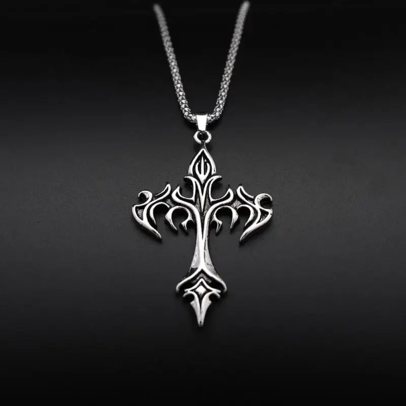 2026 Gothic Flame Cross Pendant Men and Women Necklace Personality Street Punk Hip Hop Pendant Chain Necklace