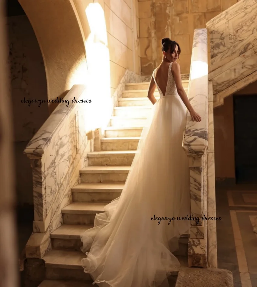 Customized Sexy wedding dress V-neck lace Detachable tail-end women's wedding dress Vestido de novia 2025