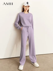 Amii Minimalist Long Sleeve Sweatshirts for Woman Autumn Casual Elegant Fashion Wide Leg Trousers Separately Midi Skirt 12240924