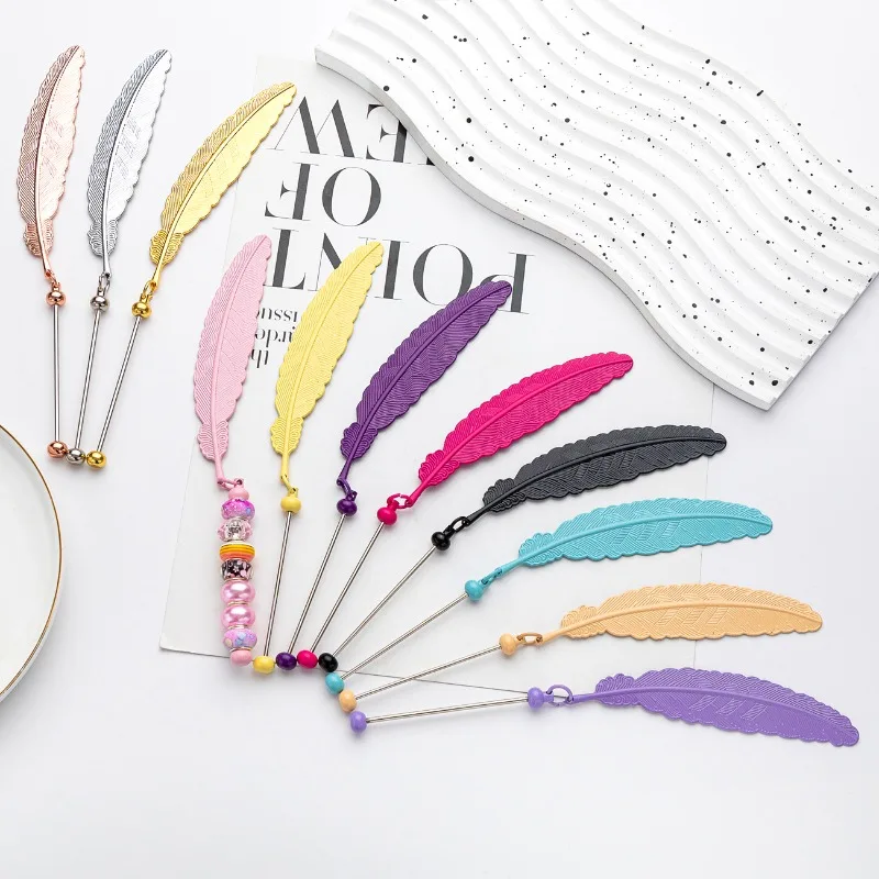 Imagem -02 - Metal Feather Beadable Bookmark Presente de Graduação Infantil Student Reading Marker Clip de Página do Livro Faça Você Mesmo School Bookmark 20 Pcs