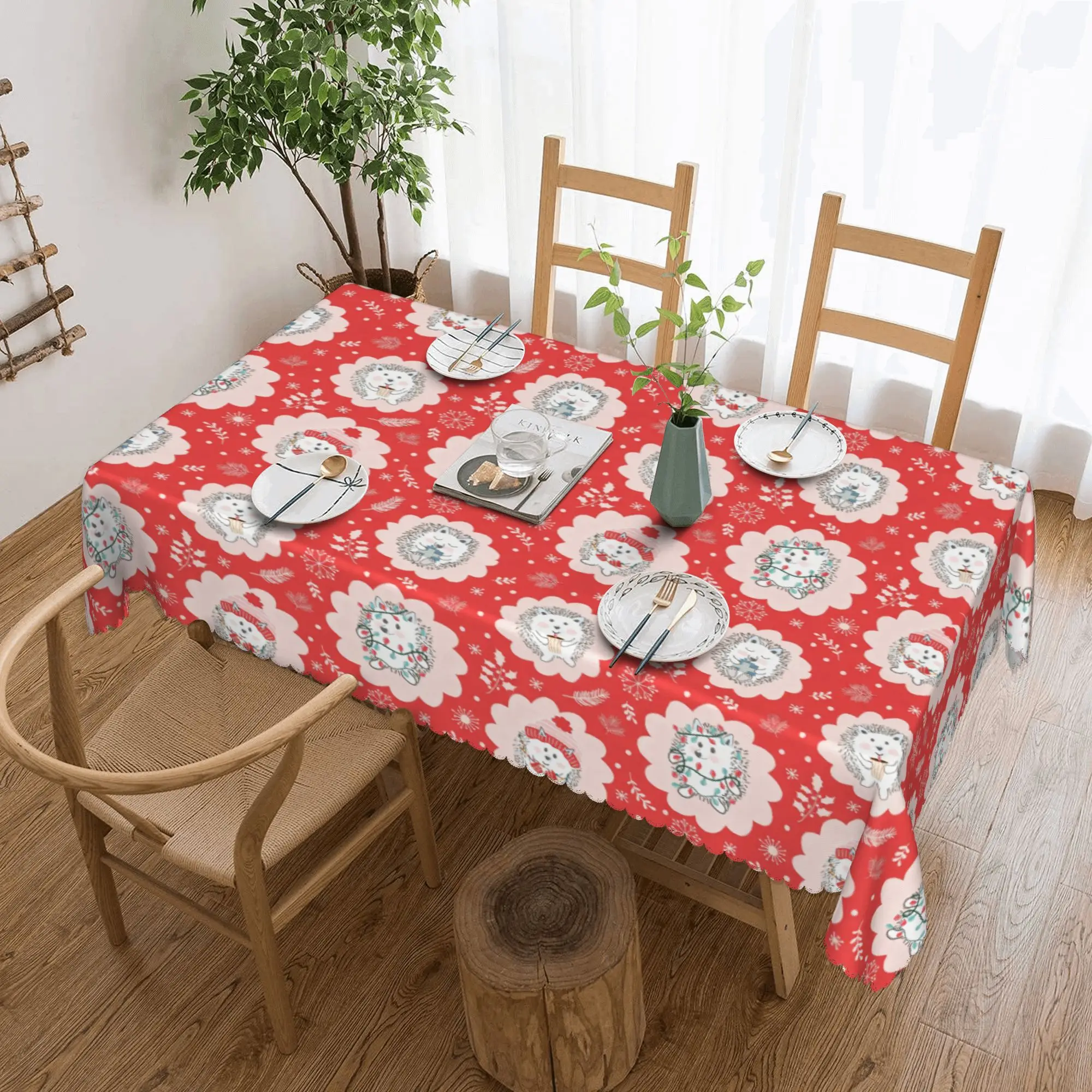Nappe de Noël rectangulaire imperméable et résistante à l'huile, motif hérisson, pour table de 40 à 44 pouces, idéale pour les petits animaux