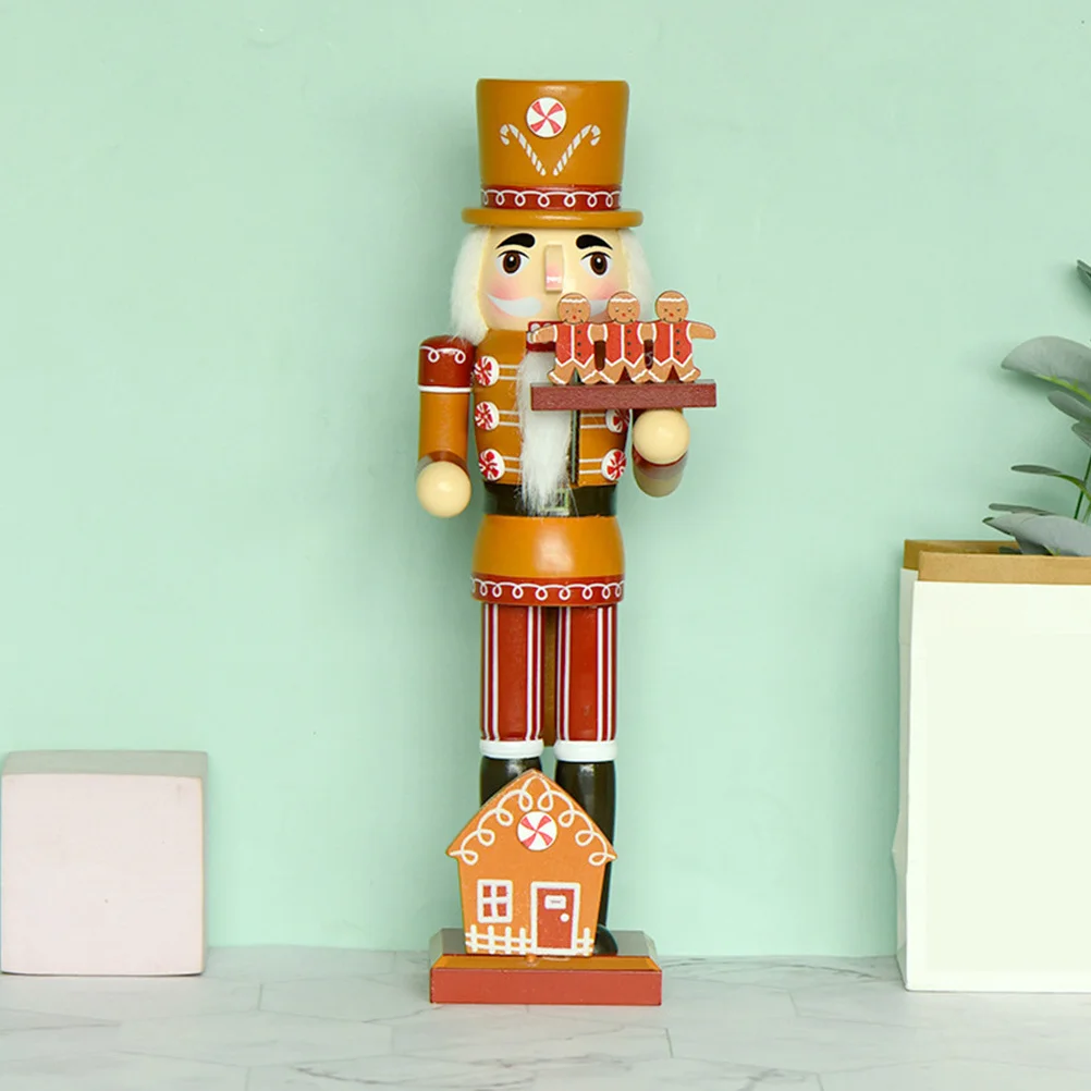 

Wood Nutcracker Decoration Gingerbread Man and House Theme Christmas Ornament for Home Office Living Room Bedroom Shelf Decor