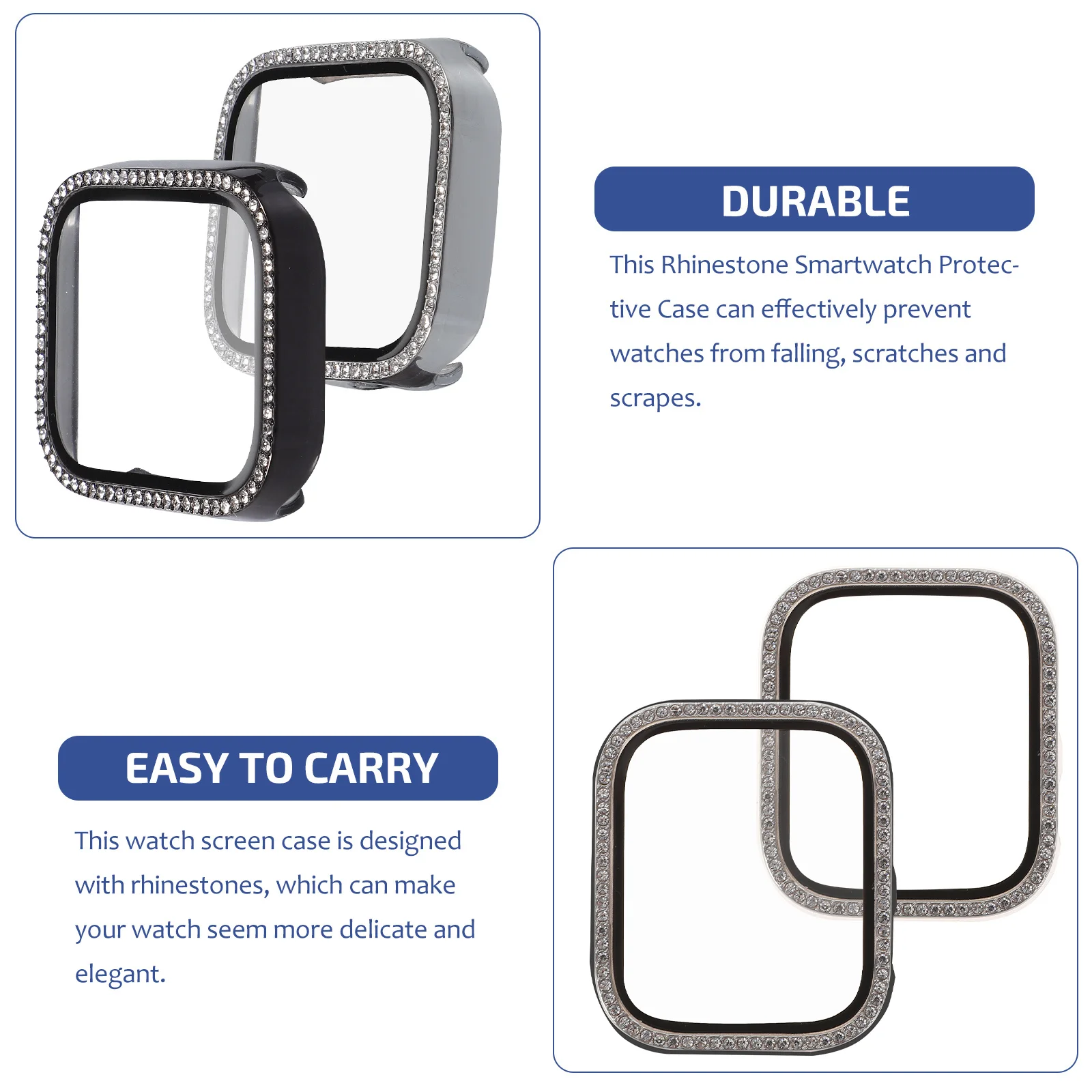 

2Pcs Rhinestone Smartwatch Protective Case Watch Cover Screen Protector Scratch Resistant Compatible for Iwatch Delicate