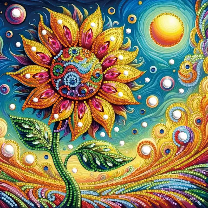 

CHENISTORY 5D DIY Partial Special Shaped Drill Diamond Painting Kit Sunflowers Rhinestone Diamond Painting Home Decor