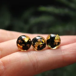 10pcs 8mm 10mm 12mm Gold foil Lampwork Beads Round Handmade Black color for jewelry Bracelet Necklace Earring Making DIY Craft
