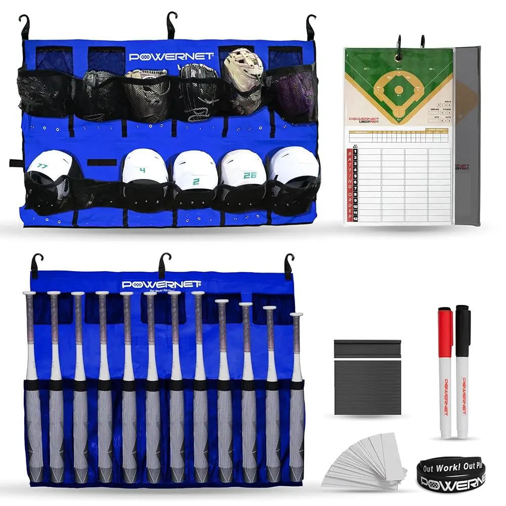 

Ultimate Coaching Team Bundle, Dugout Organizer for Baseball & Softball, Team Equipment Organizer, Hanging Bat Bag & Basebal