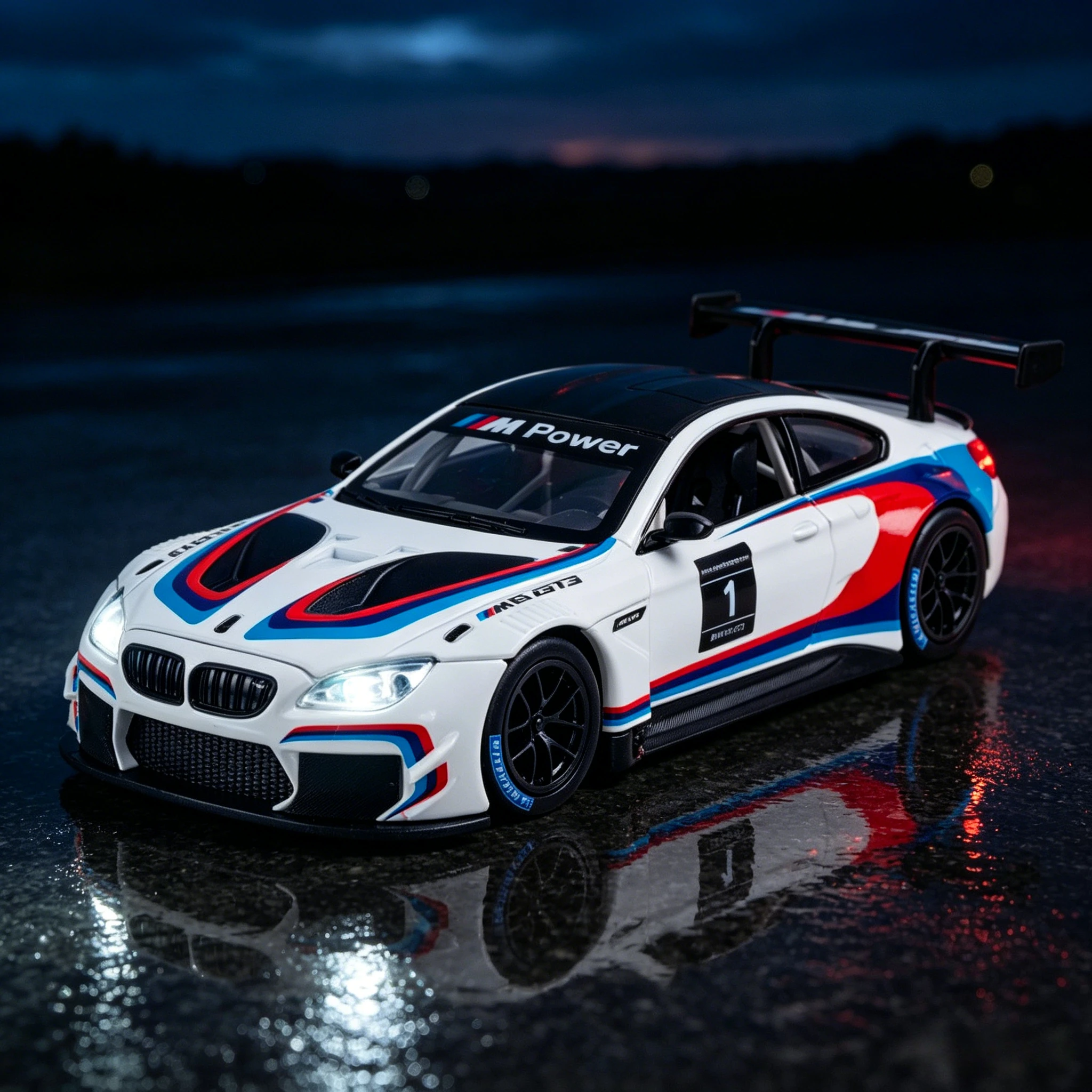 

1:24 M6 GT3 Alloy Sports Car Model Diecast Metal Toy Car Vehicles Model Simulation Sound and Light Collection Childrens Gift